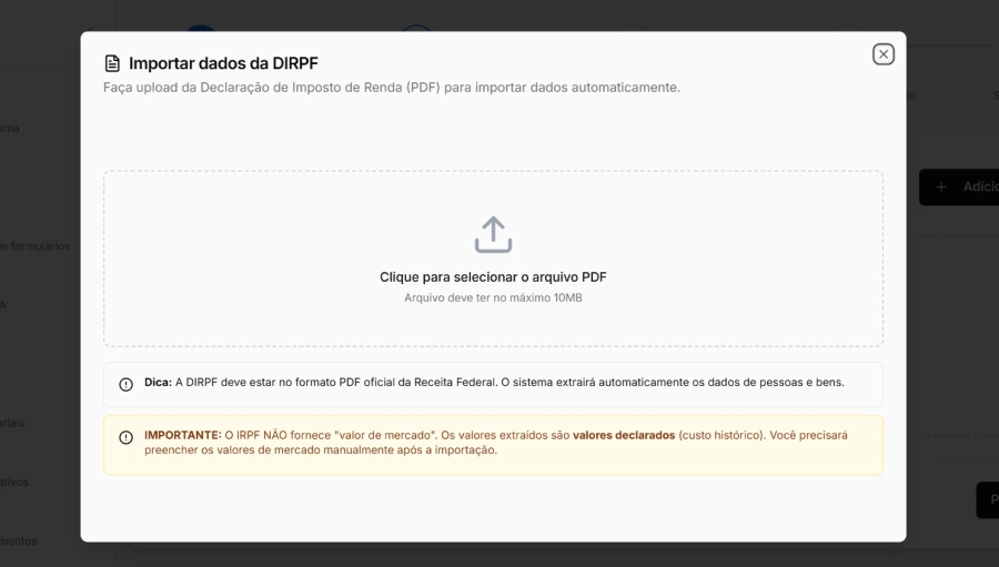 Importação automática de DIRPF no sistema para Holding Familiar — extração de dados do PDF