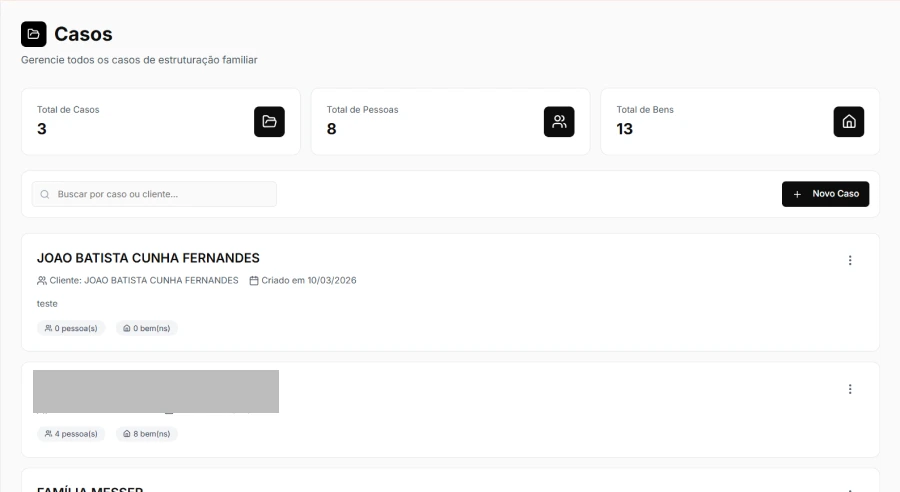 Gestão de projetos de Holding Familiar — pipeline de casos e checklist de tarefas
