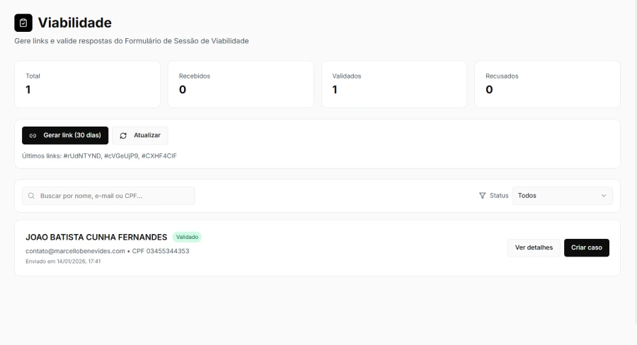 Formulário de viabilidade de Holding Familiar — pré-qualificação de leads por link